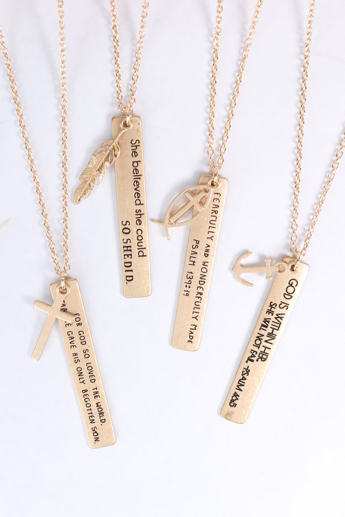 "SHE BELIEVED SHE COULD" MESSAGE CHARM PENDANT NECKLACE