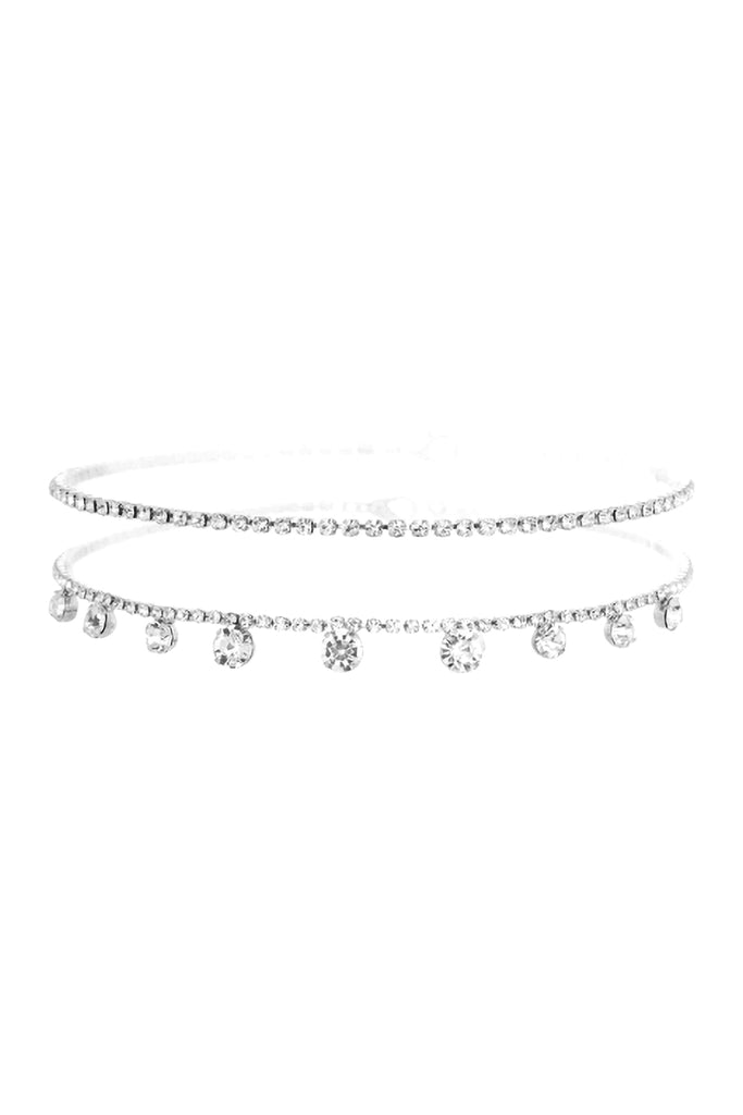 RHINESTONE LAYERED DAINTY CHOKER COLLAR NECKLACE