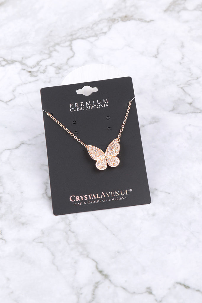 CUBIC ZIRCONIA PAVE BUTTERFLY NECKLACE