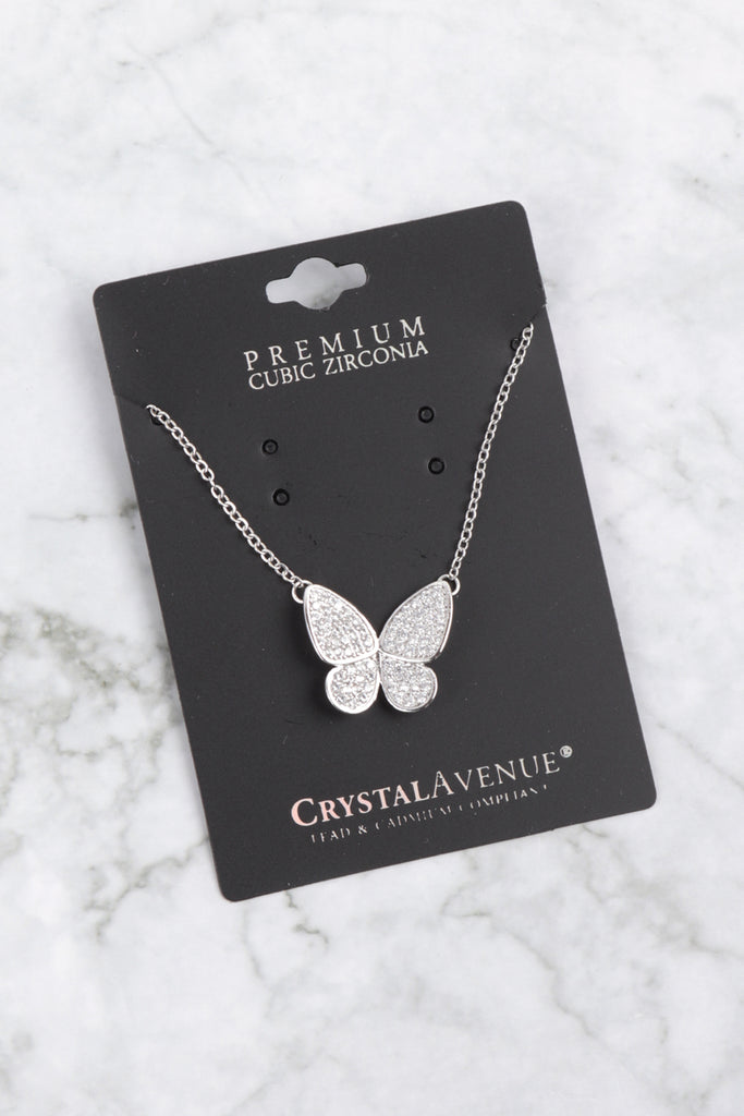 CUBIC ZIRCONIA PAVE BUTTERFLY NECKLACE