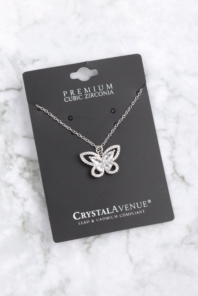 CUBIC ZIRCONIA MARQUISE BUTTERFLY PENDANT NECKLACE