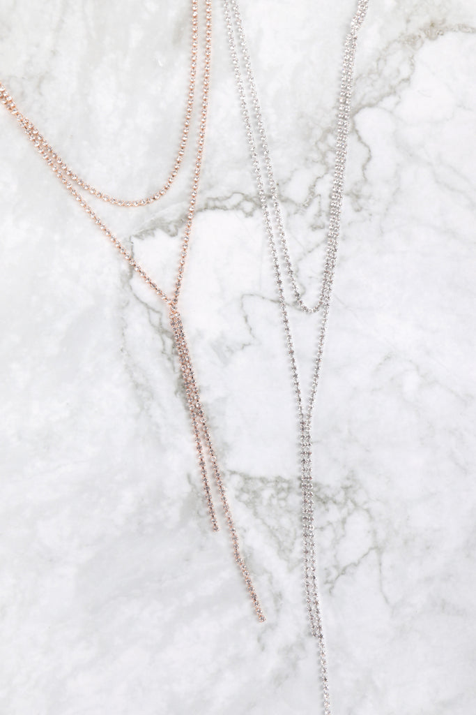 RHINESTONE LARIAT Y LAYERED NECKLACE