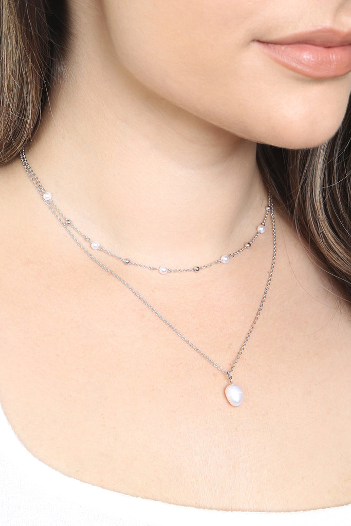 FRESH WATER PEARL LAYERED STATION CHARM NECKLACE