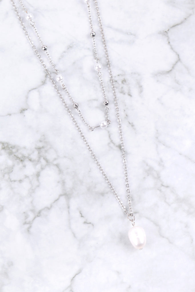 FRESH WATER PEARL LAYERED STATION CHARM NECKLACE