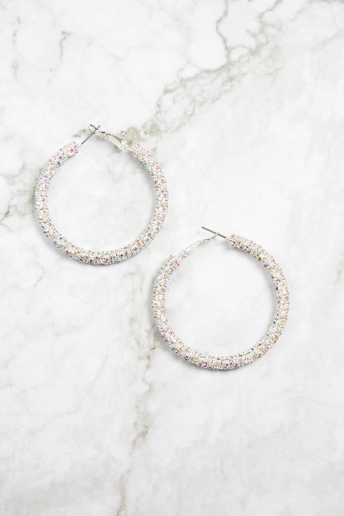 25588-50 - 2" TUBE STONE GLITTER HOOP EARRINGS