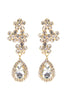 RHINESTONE CLUSTER FLOWER TOP TEARDROP EARRINGS