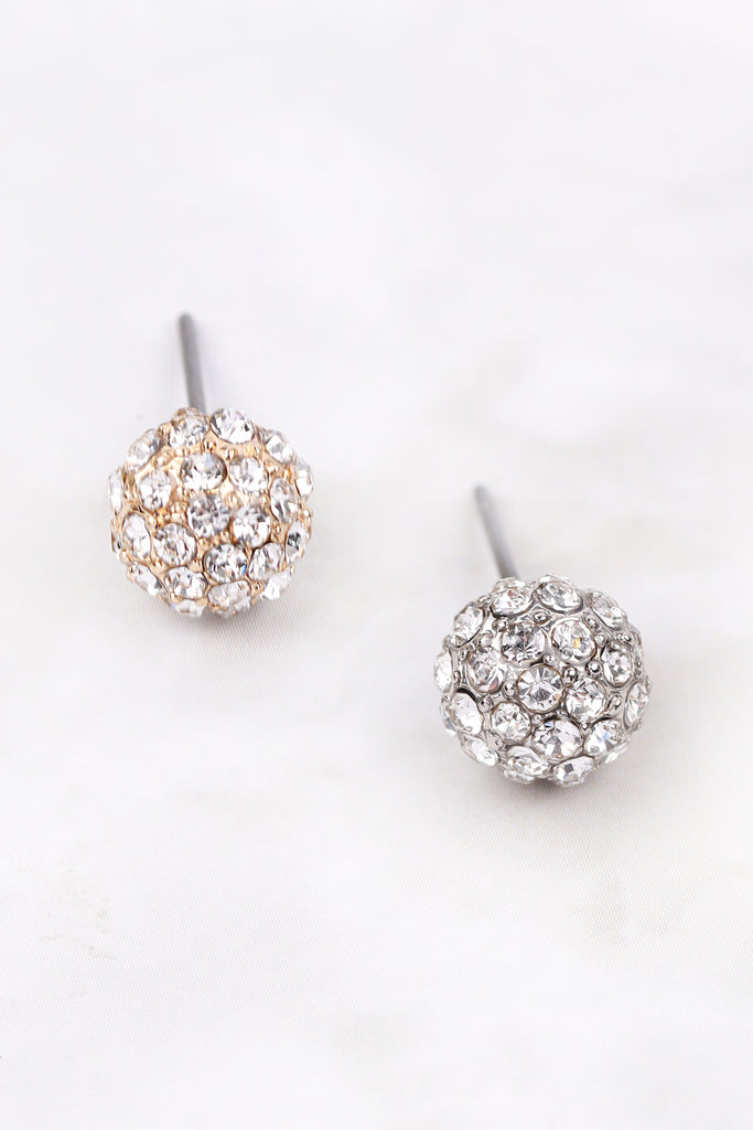 CRYSTAL CASTING PAVE BALL EARRINGS