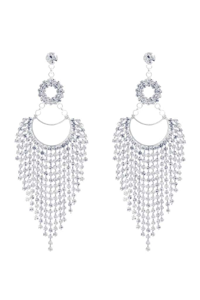 CIRCLE DROP FRINGE CUBIC ZIRCONIA EARRINGS