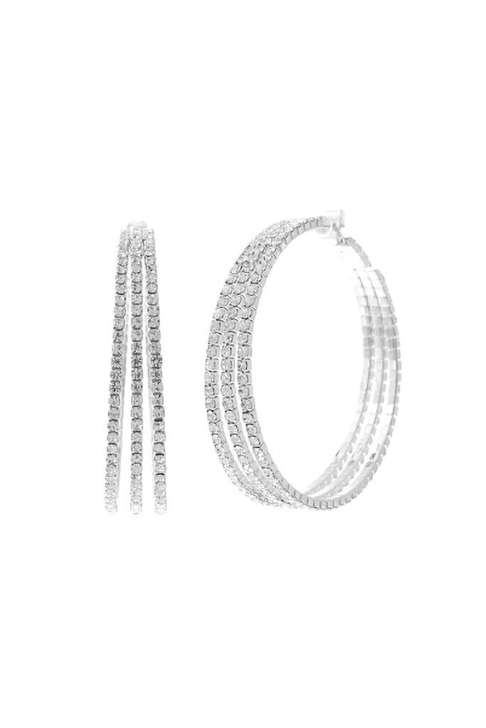 27540-50 - 2" PAVE MEMORYWIRE RHINESTONE 3 LAYER HOOP EARRINGS