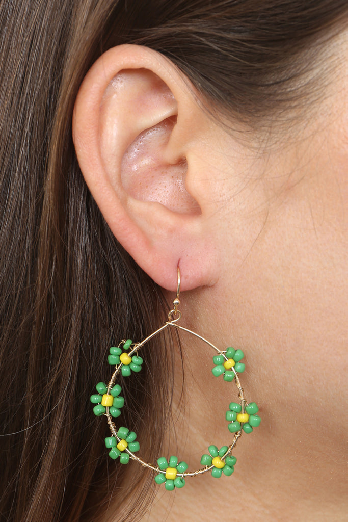 FLOWER BEAD LOOP FISH HOOK EARRINGS