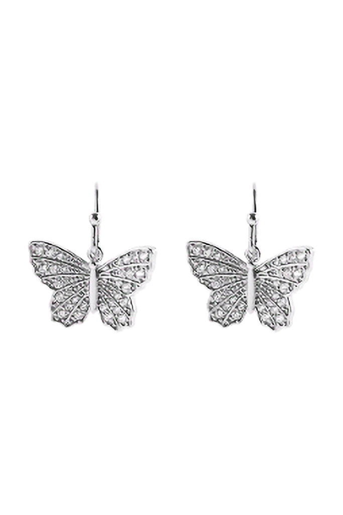 CUBIC ZIRCONIA LINE BUTTERFLY DANGLE HOOK EARRINGS