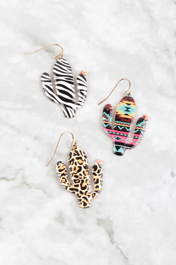 CACTUS PRINT DROP FISH HOOK EARRINGS