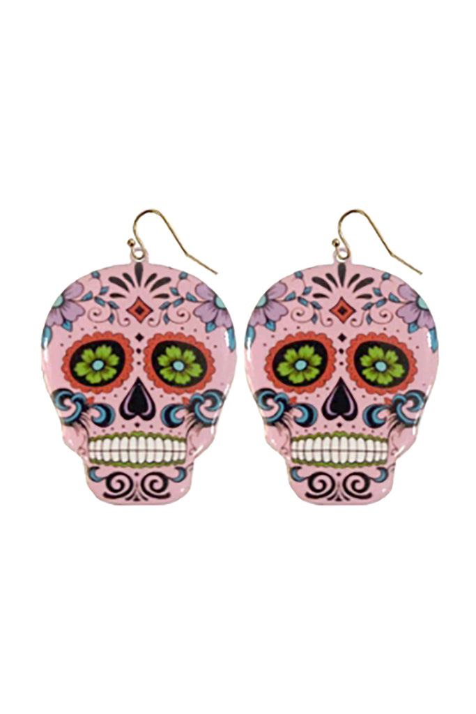 HALLOWEEN SUGAR SKULL DANGLE FISH HOOK EARRINGS