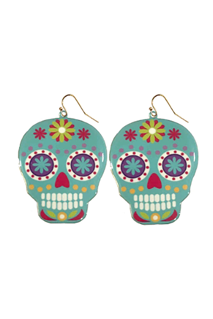 HALLOWEEN SUGAR SKULL DANGLE FISH HOOK EARRINGS