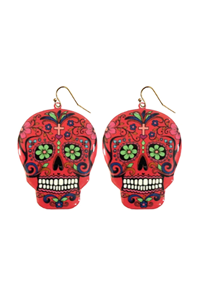 HALLOWEEN SUGAR SKULL DANGLE FISH HOOK EARRINGS