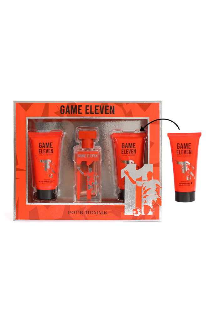 GAME ELEVEN SPRAY COLOGNE FOR MEN 3 PIECE SET WITH AFTER SHAVE CREAM AND SHOWER GEL