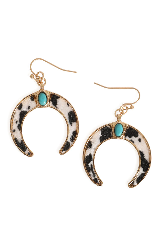 COW PRINT BULL HORN EARRINGS