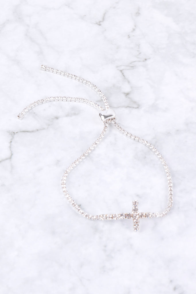 RHINESTONE SIDE CROSS SLIDER BRACELET