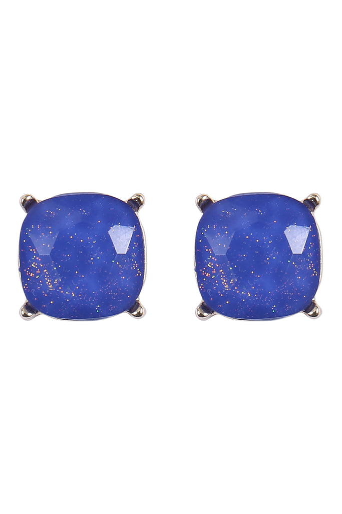 AE0384 - CUSHION CUT GLITTER GLASS EPOXY POST EARRINGS