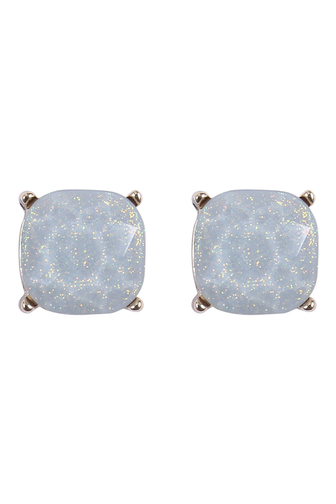 AE0384 - CUSHION CUT GLITTER GLASS EPOXY POST EARRINGS