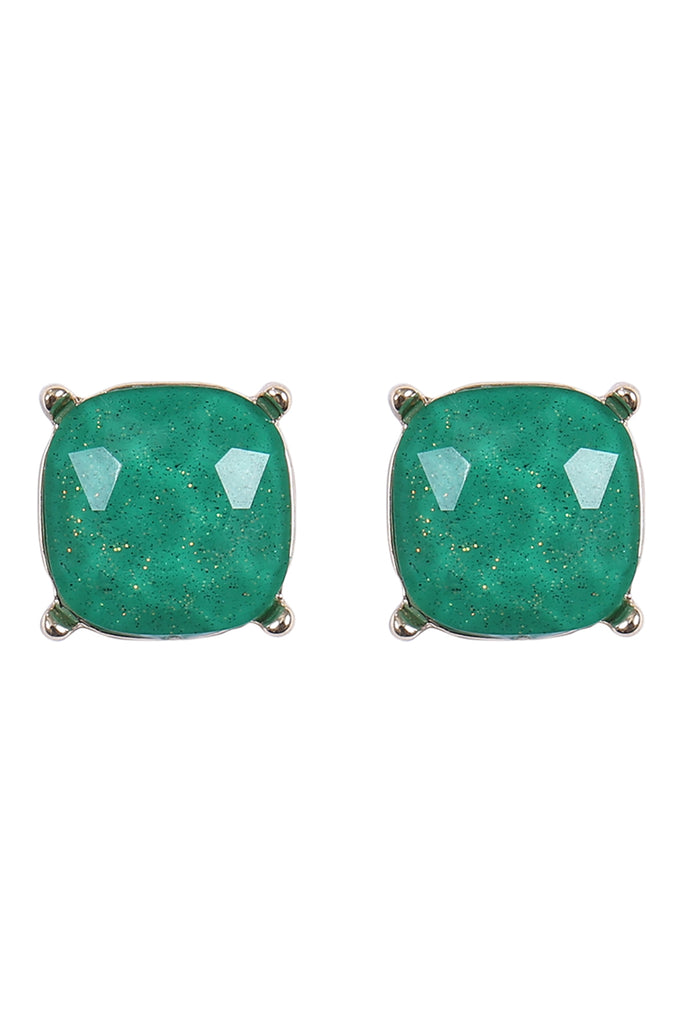 AE0384 - CUSHION CUT GLITTER GLASS EPOXY POST EARRINGS