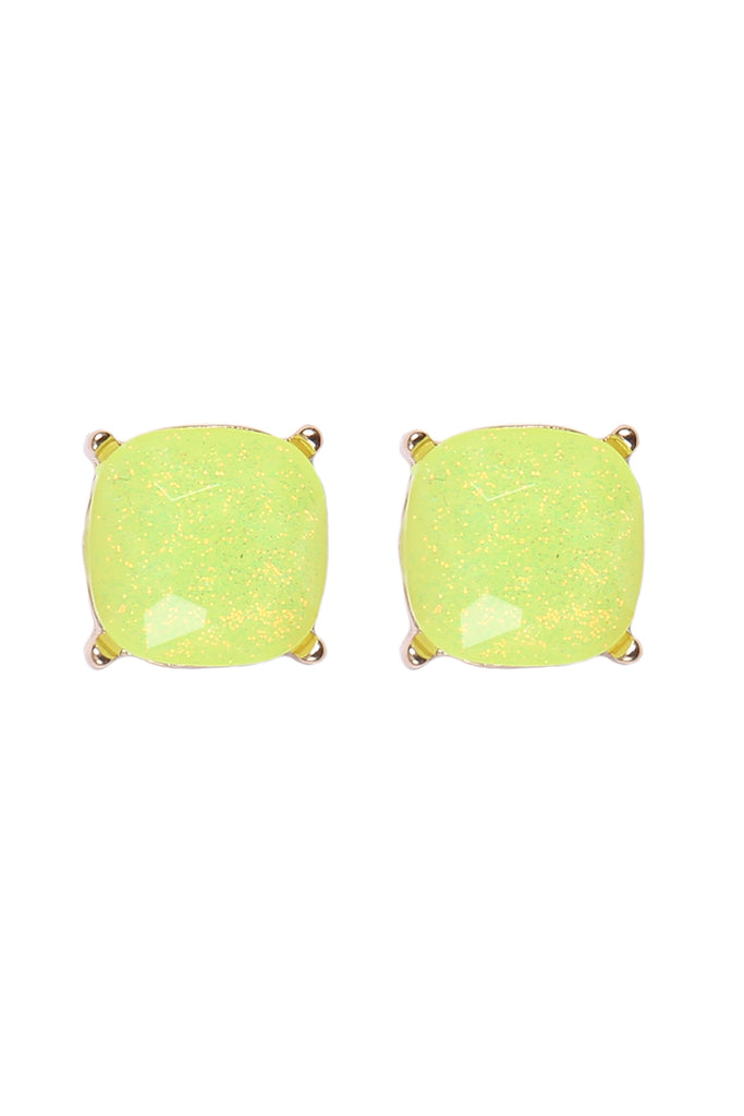 AE0384 - CUSHION CUT GLITTER GLASS EPOXY POST EARRINGS