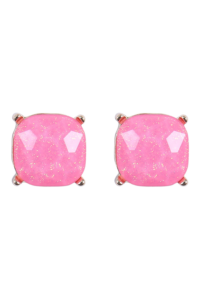 AE0384 - CUSHION CUT GLITTER GLASS EPOXY POST EARRINGS