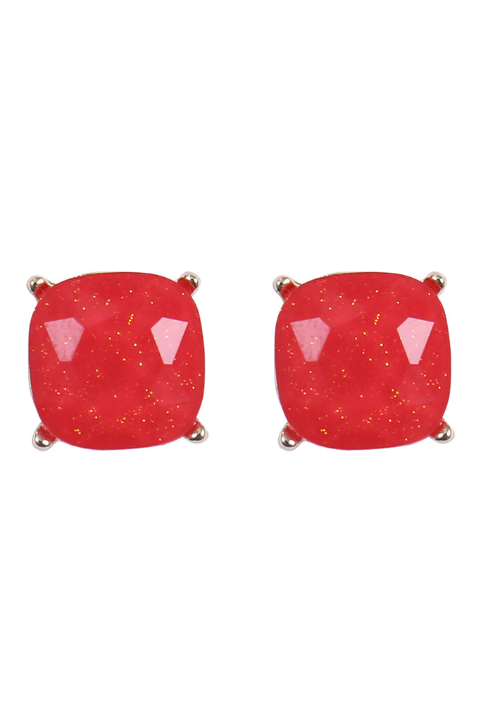 AE0384 - CUSHION CUT GLITTER GLASS EPOXY POST EARRINGS