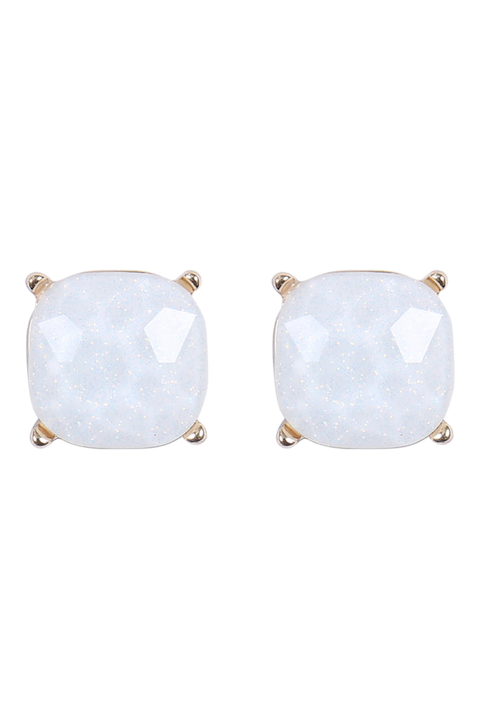 AE0384 - CUSHION CUT GLITTER GLASS EPOXY POST EARRINGS