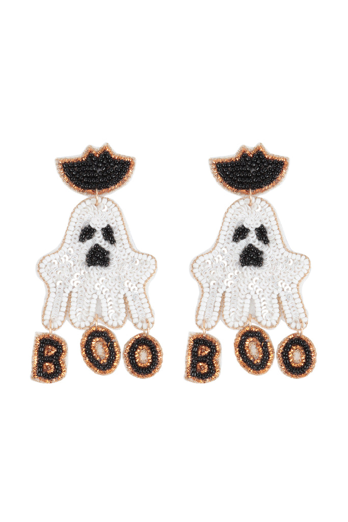 HALLOWEEN GHOST SEQUIN AND SEED BEADS DROP EARRINGS