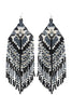 WESTERN STYLE AZTEC SEED BEAD FRINGE DROP EARRINGS