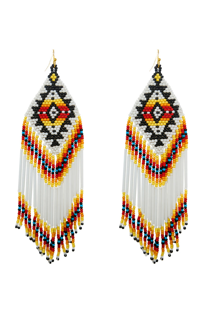 WESTERN AZTEC BOHO GEOMETRIC SHAPE FRINGE SEED BEED EARRINGS