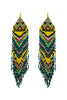 WESTERN STYLE AZTEC SEED BEAD FRINGE DROP EARRINGS