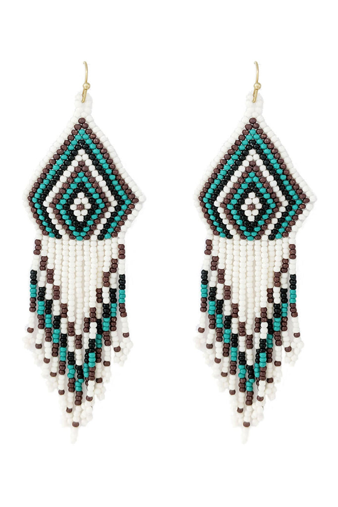 WESTERN SEED BEAD GEOMETRIC FRINGE EARRINGS