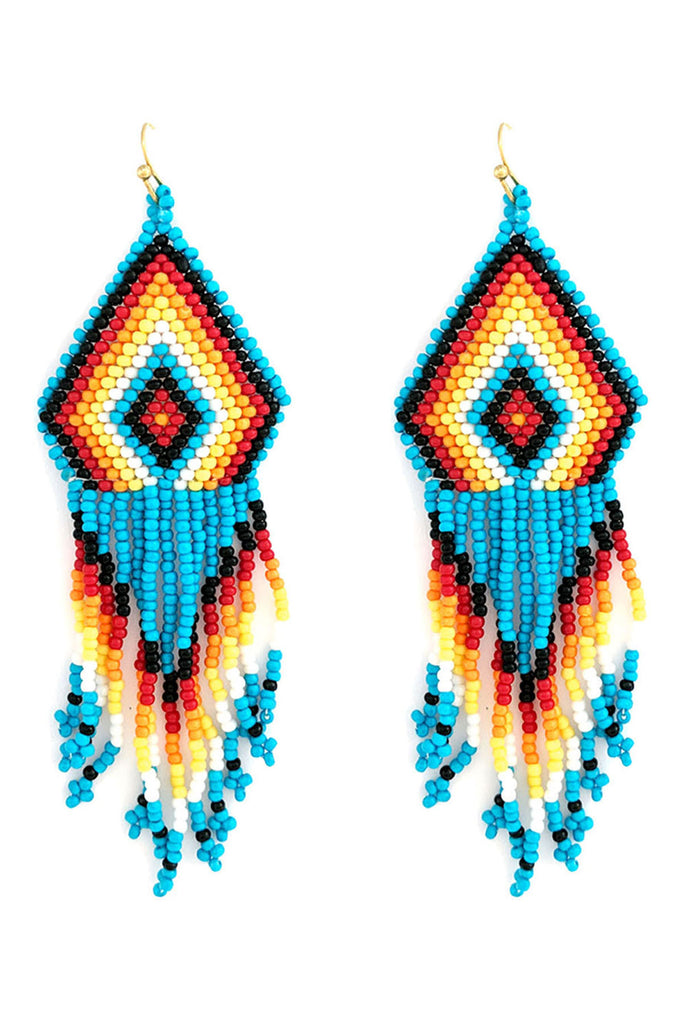 WESTERN SEED BEAD GEOMETRIC FRINGE EARRINGS