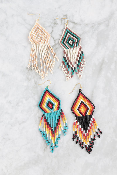 Geometric beaded popular fringe earrings