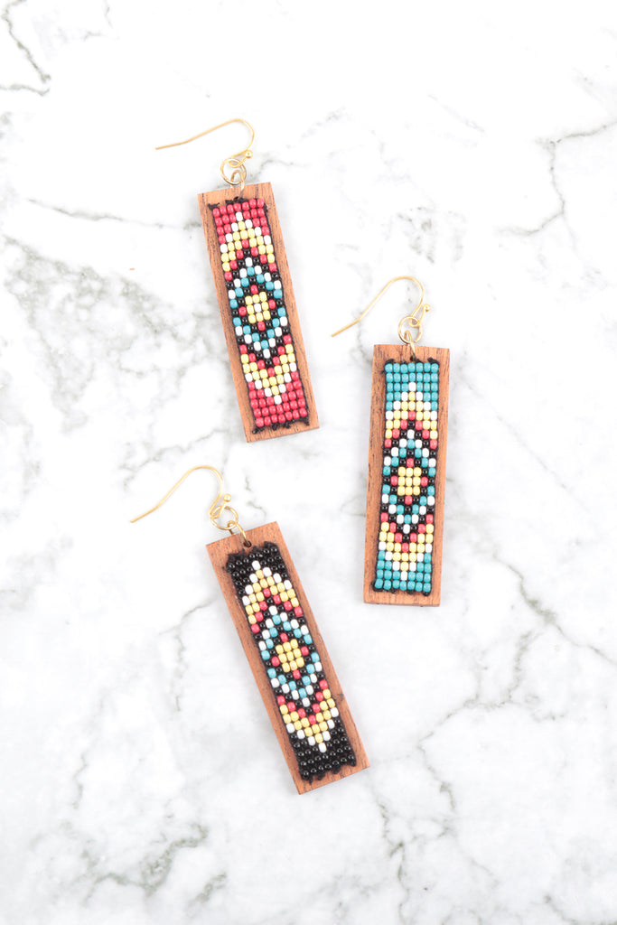 ORNAMENTAL SEED BEADS DROP EARRINGS