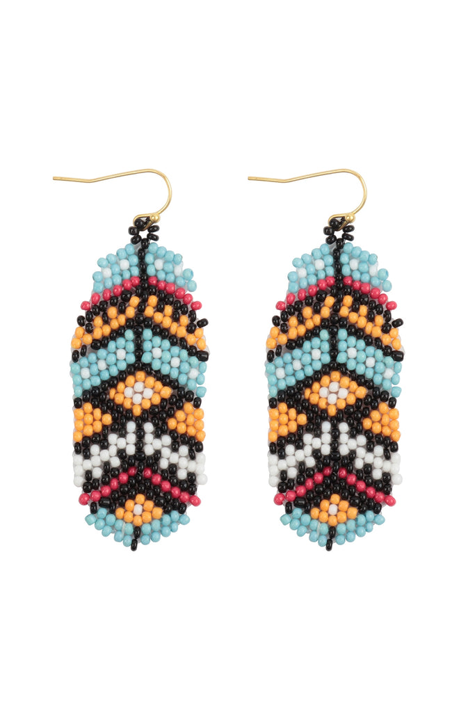 AZTEC WESTERN SEED BEAD OVAL DROP EARRINGS