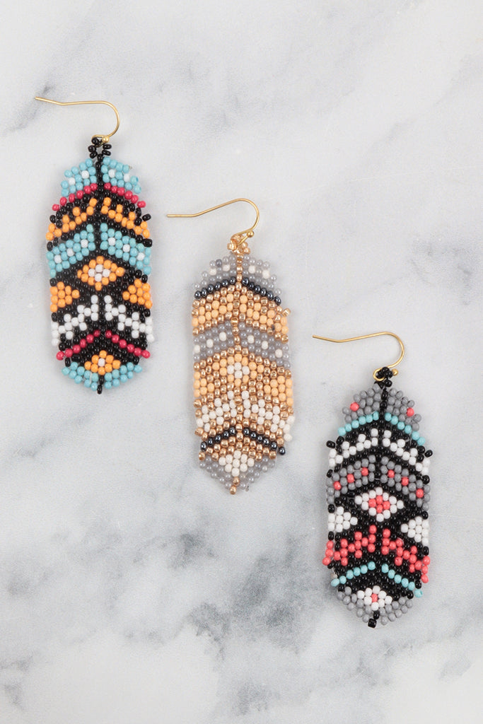 AZTEC WESTERN SEED BEAD OVAL DROP EARRINGS