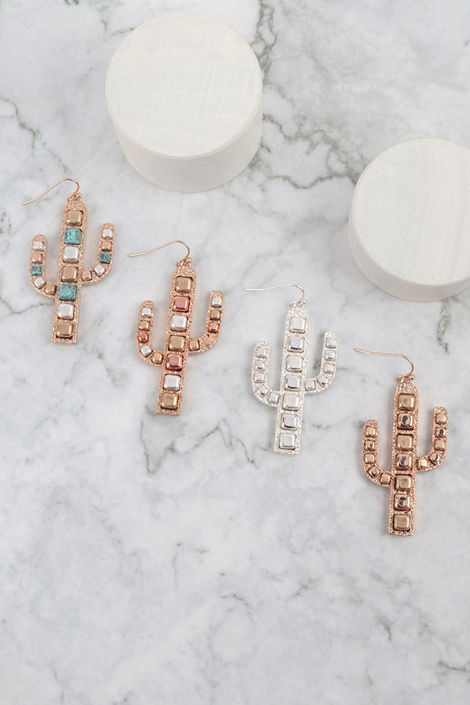 CACTUS METAL BLOCK CCB DROP EARRINGS