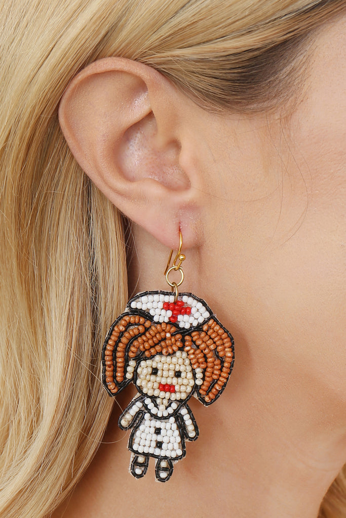 NURSE'S DAY PATTERN SEED BEAD DROP EARRINGS