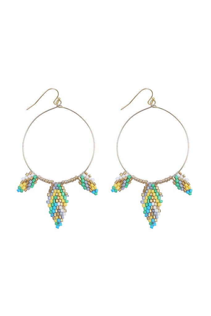 BOHO SEED BEAD LEAF SHAPE HOOP EARRINGS