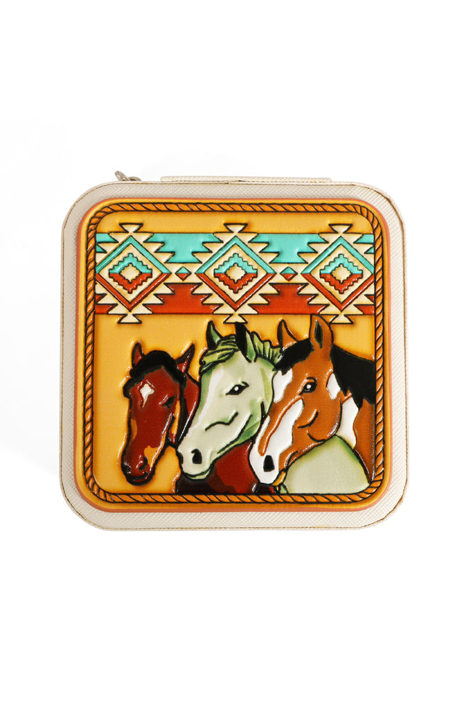 WESTERN HORSES LEATHER TRAVEL JEWELRY BOX