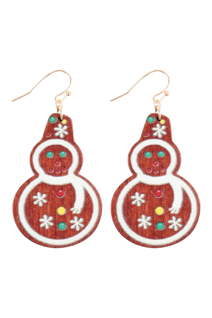 1.75" WOOD SNOWMAN HOOK EARRINGS