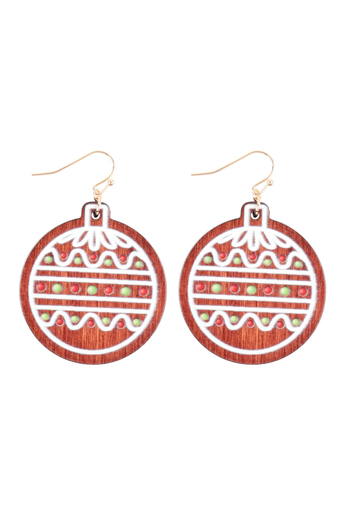 1.75" WOOD CHRISTMAS ORNAMENT BALL HOOK EARRINGS