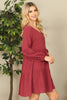 V-Neck Puff Long Sleeve Baby Doll Tiered Solid Dress