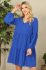 V-Neck Puff Long Sleeve Baby Doll Tiered Solid Dress