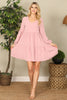 V-Neck Puff Long Sleeve Baby Doll Tiered Solid Dress