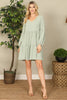 V-Neck Puff Long Sleeve Baby Doll Tiered Solid Dress