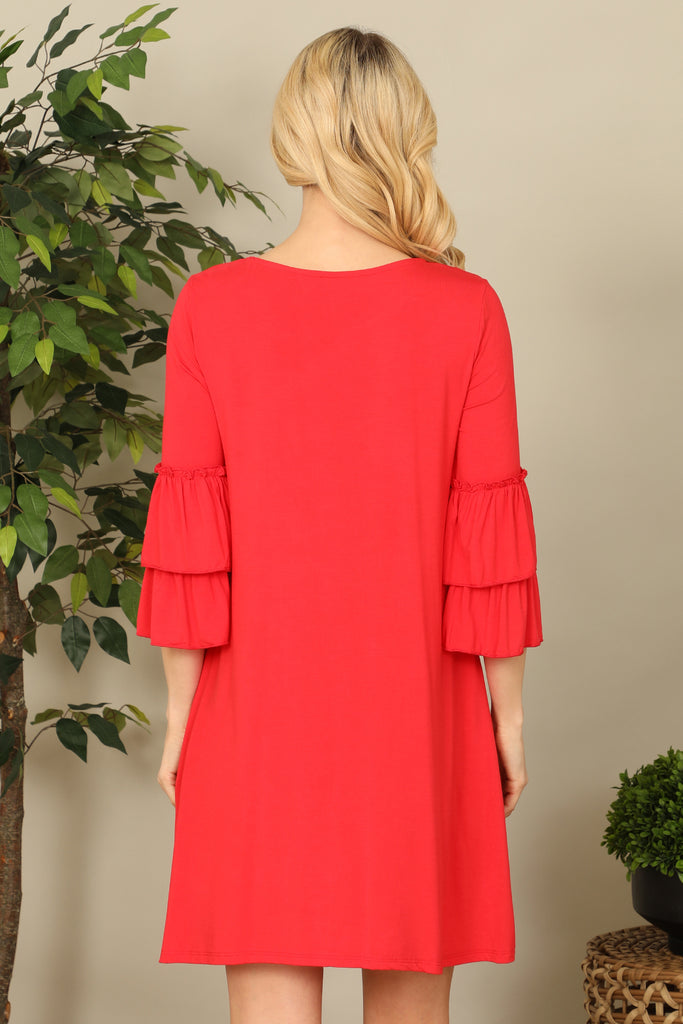 Ruffle Half Sleeve Solid Dress